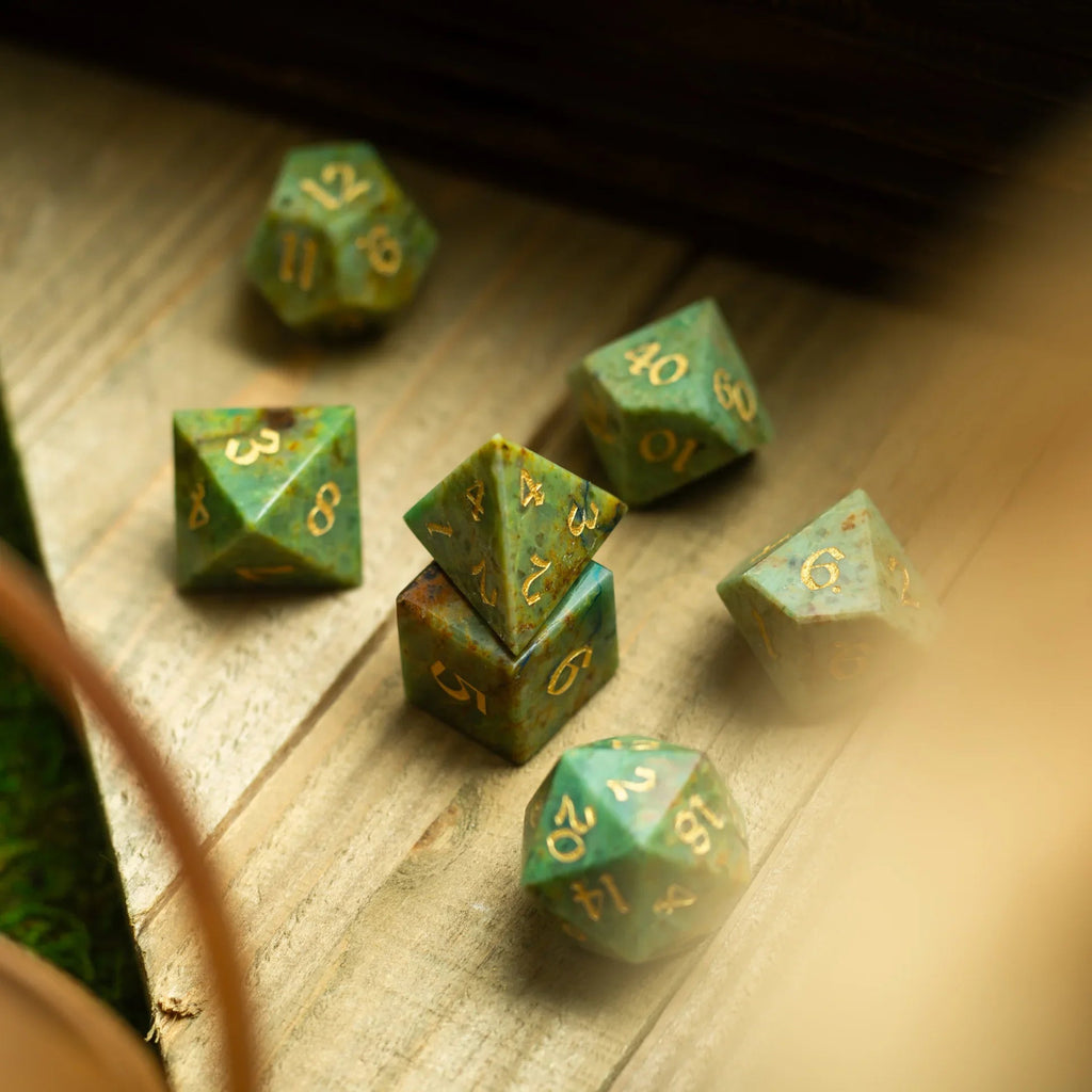 Gemstone Azurite Hand Carved DND Dice Set - The misfit market
