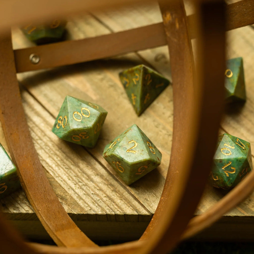 Gemstone Azurite Hand Carved DND Dice Set - The misfit market