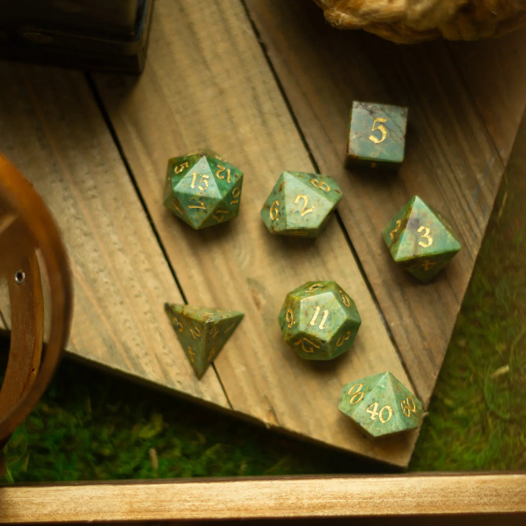 Gemstone Azurite Hand Carved DND Dice Set - The misfit market