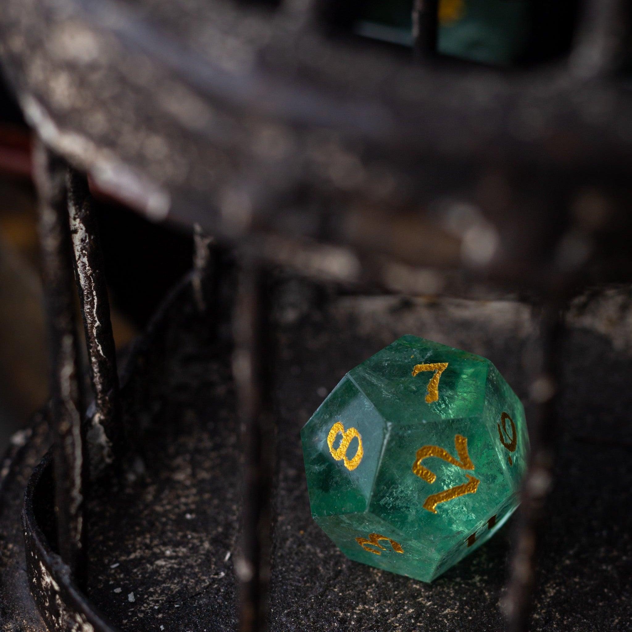 Green Fluorite Gemstone (Chlorophane) Hand Carved DND Dice Set - The misfit market