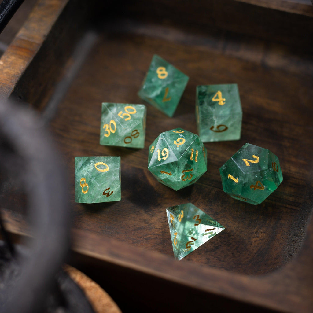 Green Fluorite Gemstone (Chlorophane) Hand Carved DND Dice Set - The misfit market