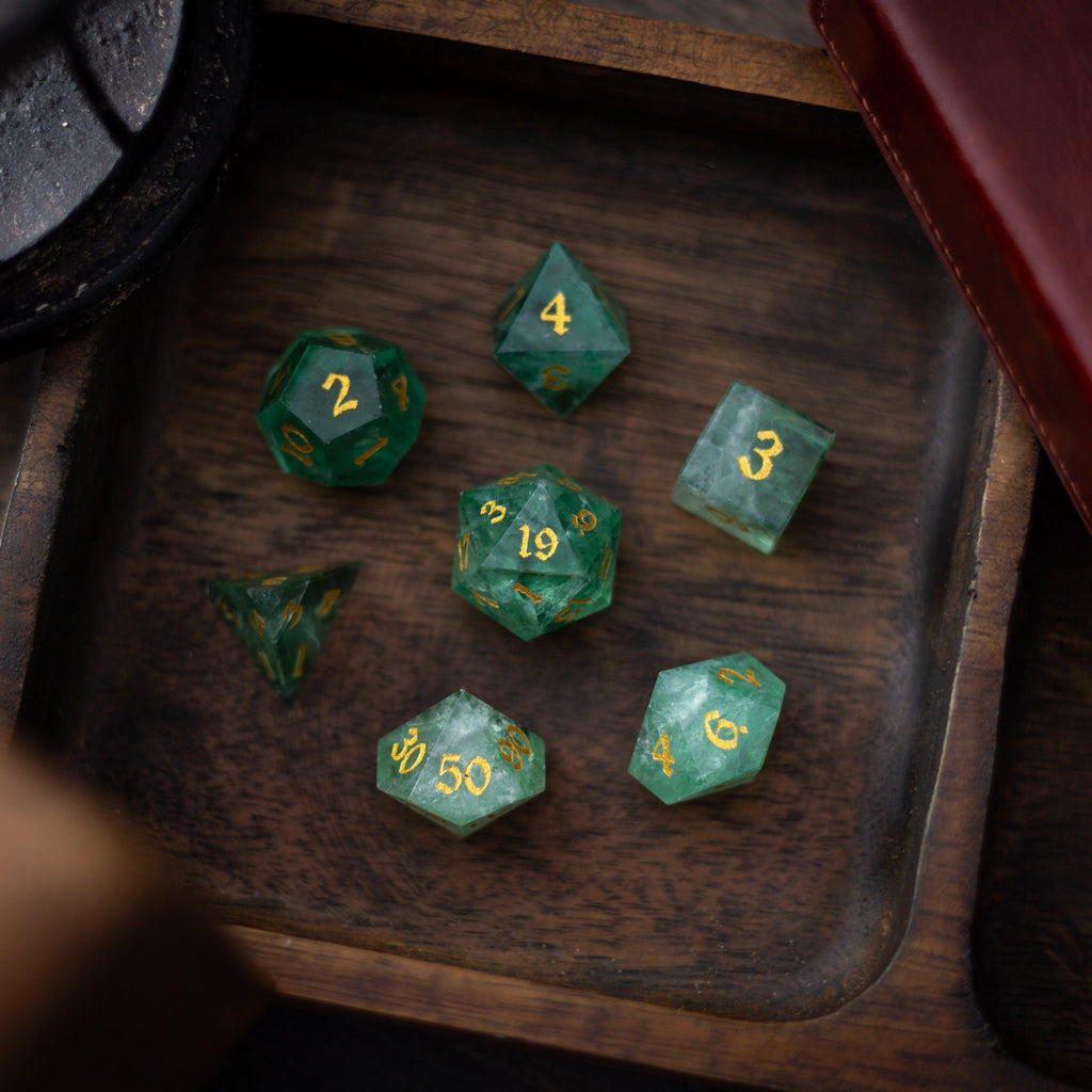 Green Fluorite Gemstone (Chlorophane) Hand Carved DND Dice Set - The misfit market