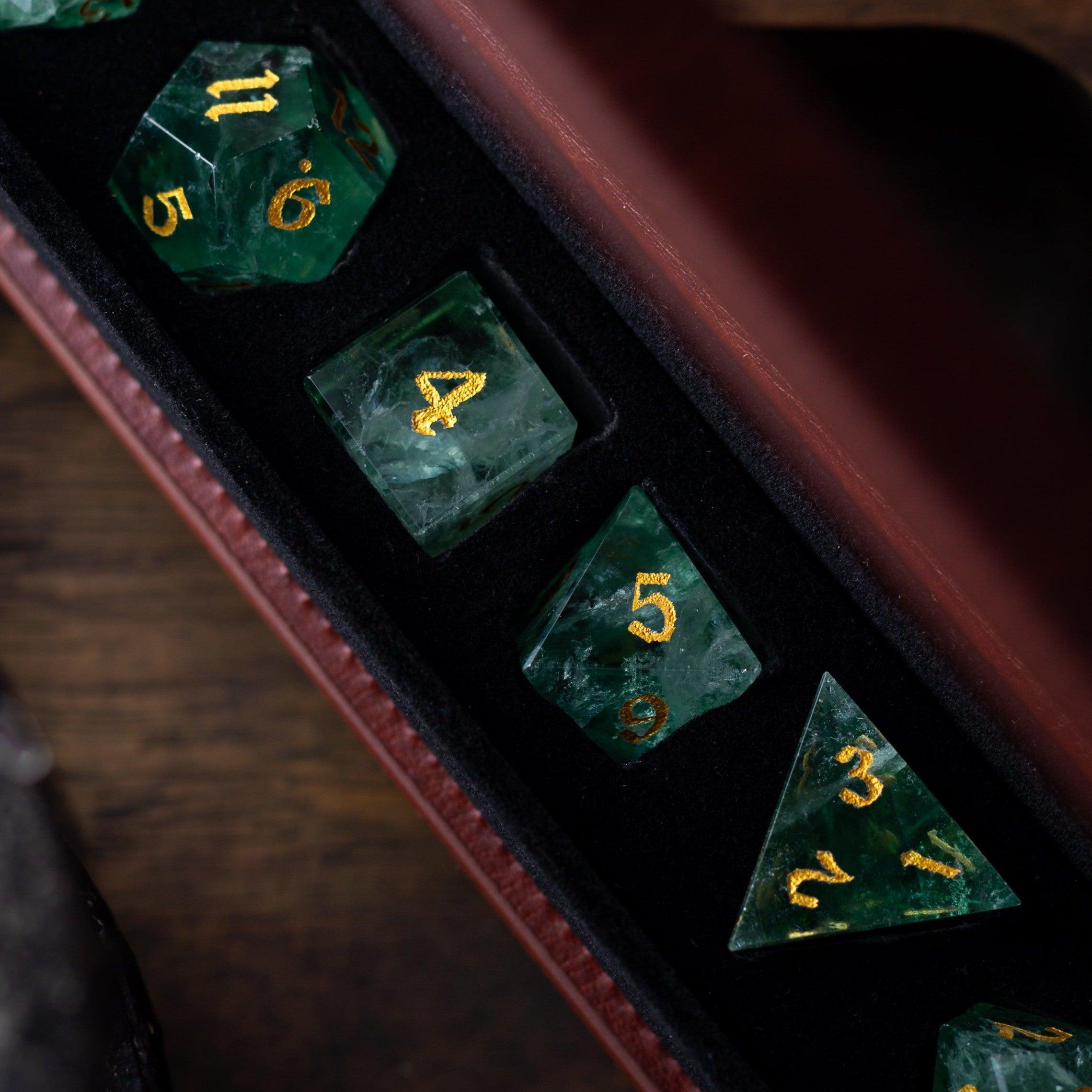 Green Fluorite Gemstone (Chlorophane) Hand Carved DND Dice Set - The misfit market