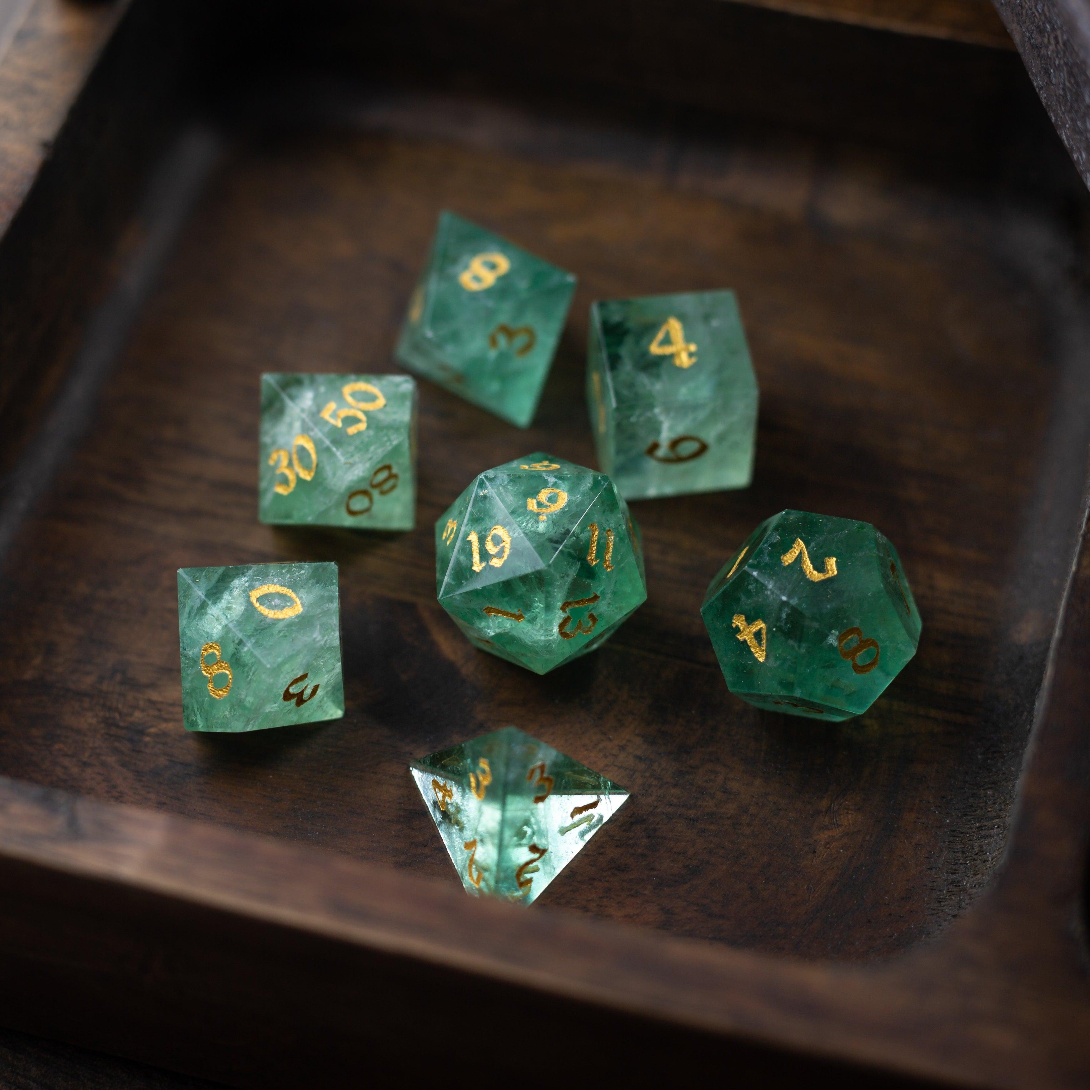 Green Fluorite Gemstone (Chlorophane) Hand Carved DND Dice Set - The misfit market