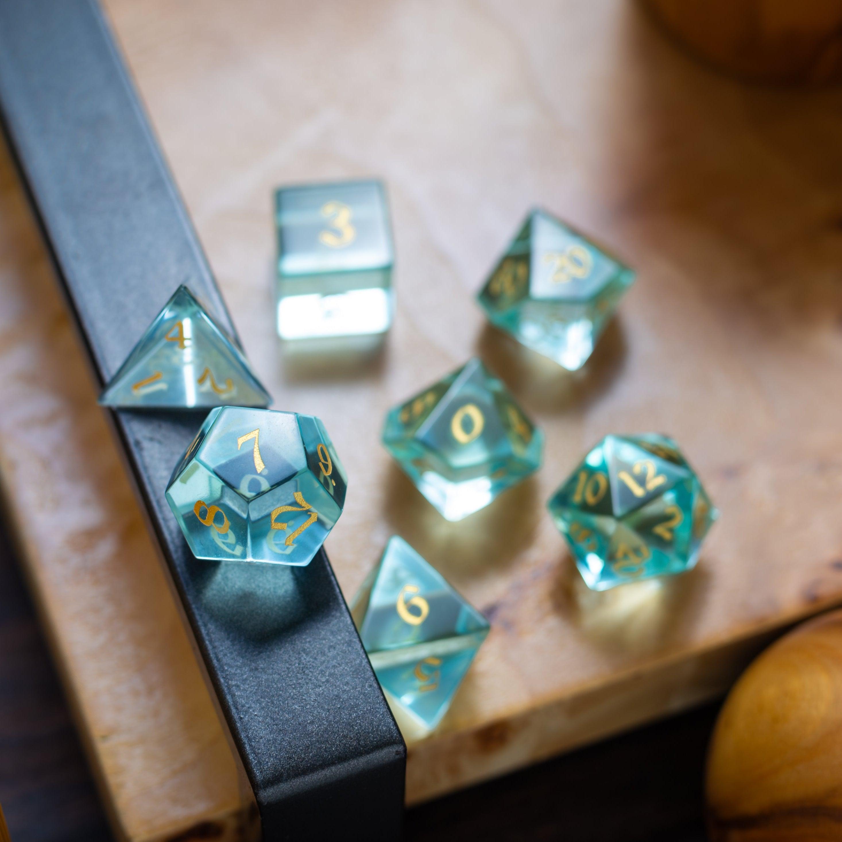 Green Water Glass Hand Carved DND Dice Set - The misfit market