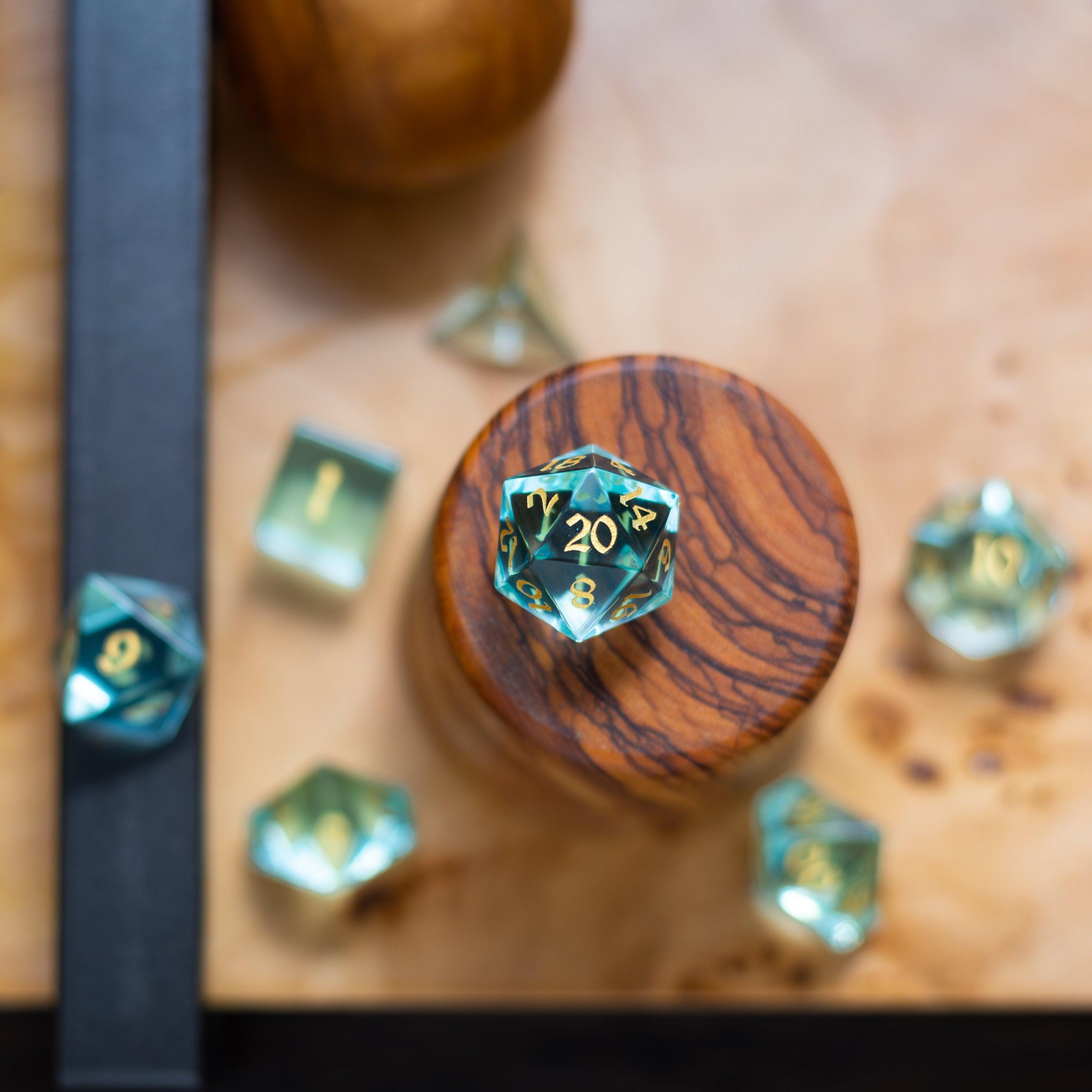 Green Water Glass Hand Carved DND Dice Set - The misfit market