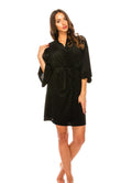 Woman wearing a black robe on a white background