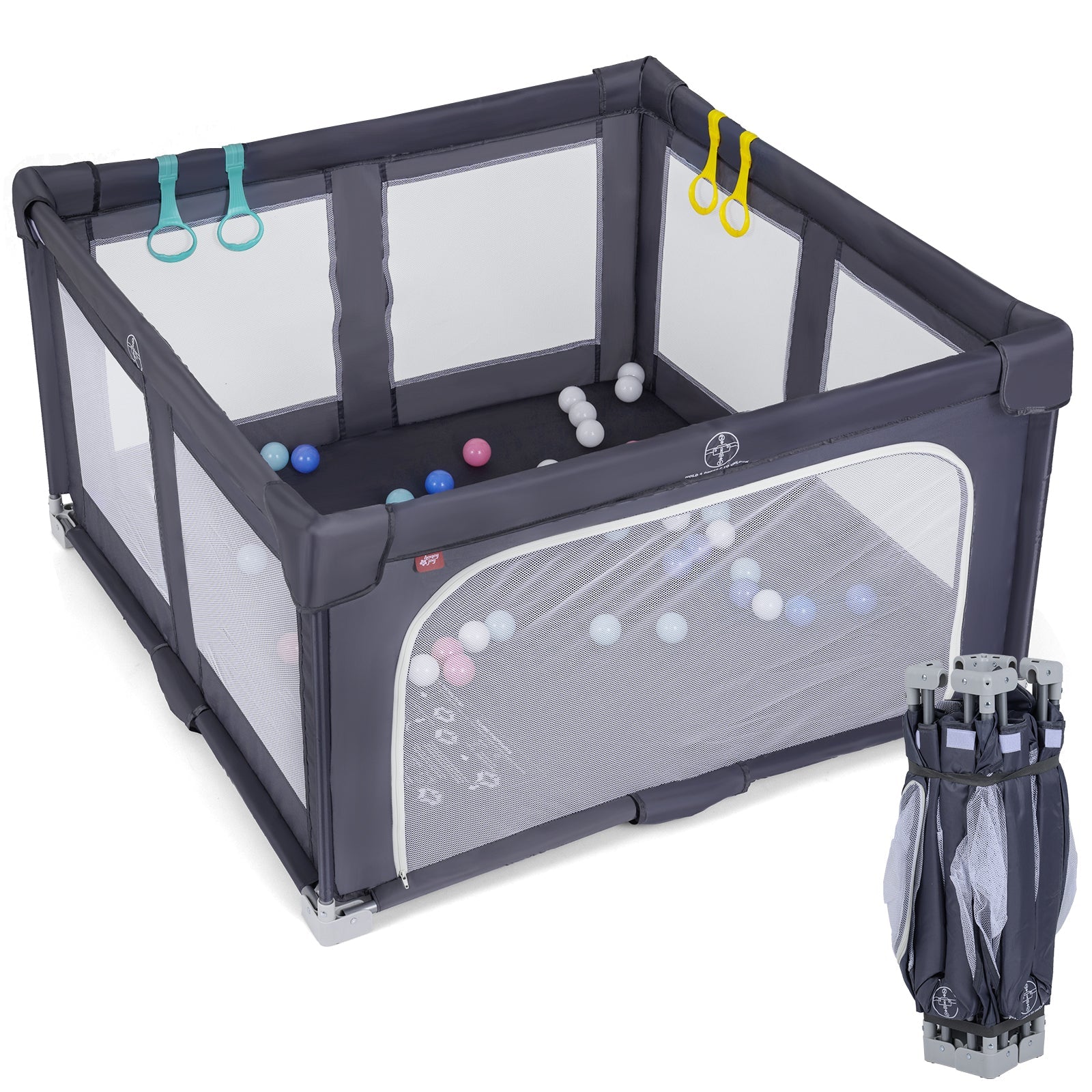 Large Baby Playpen Bpa-Free Foldable Toddlers Safety Fence Play Yard-Dark Grey