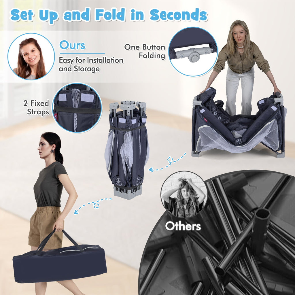 Large Baby Playpen Bpa-Free Foldable Toddlers Safety Fence Play Yard-Dark Grey