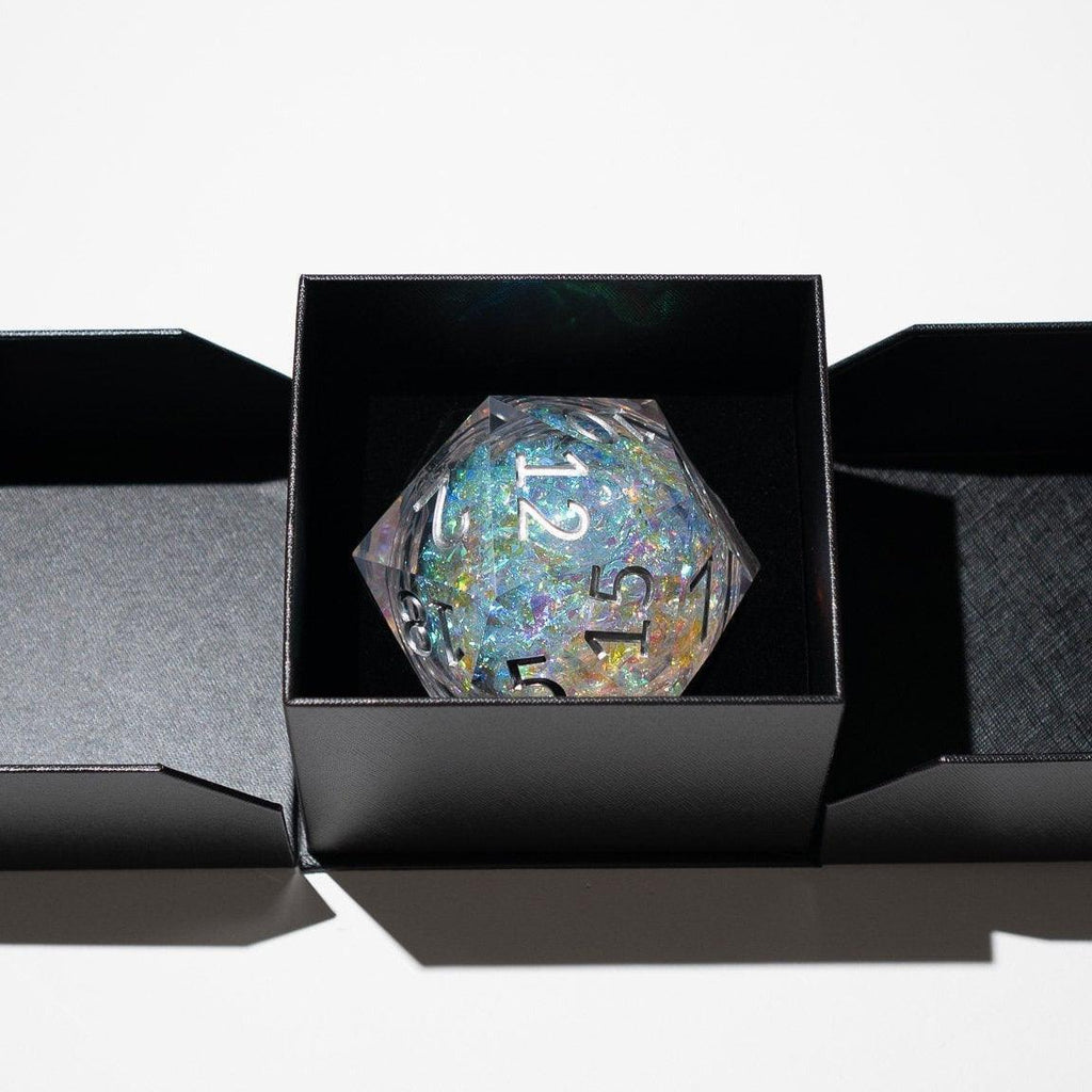 Massive Silver And Foil Liquid Core 95MM Chonk Handmade Resin Dice And Box - The misfit market