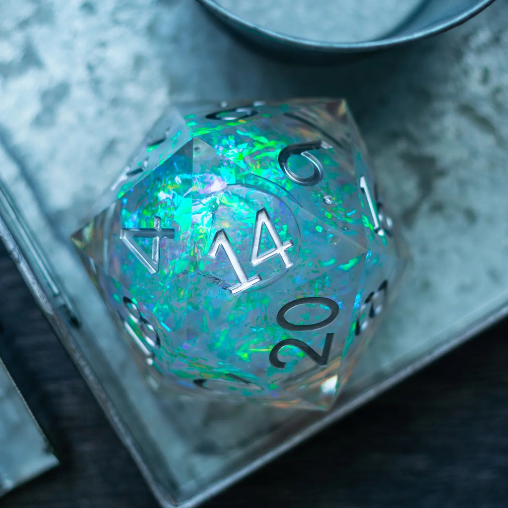 Massive Silver And Foil Liquid Core 95MM Chonk Handmade Resin Dice And Box - The misfit market