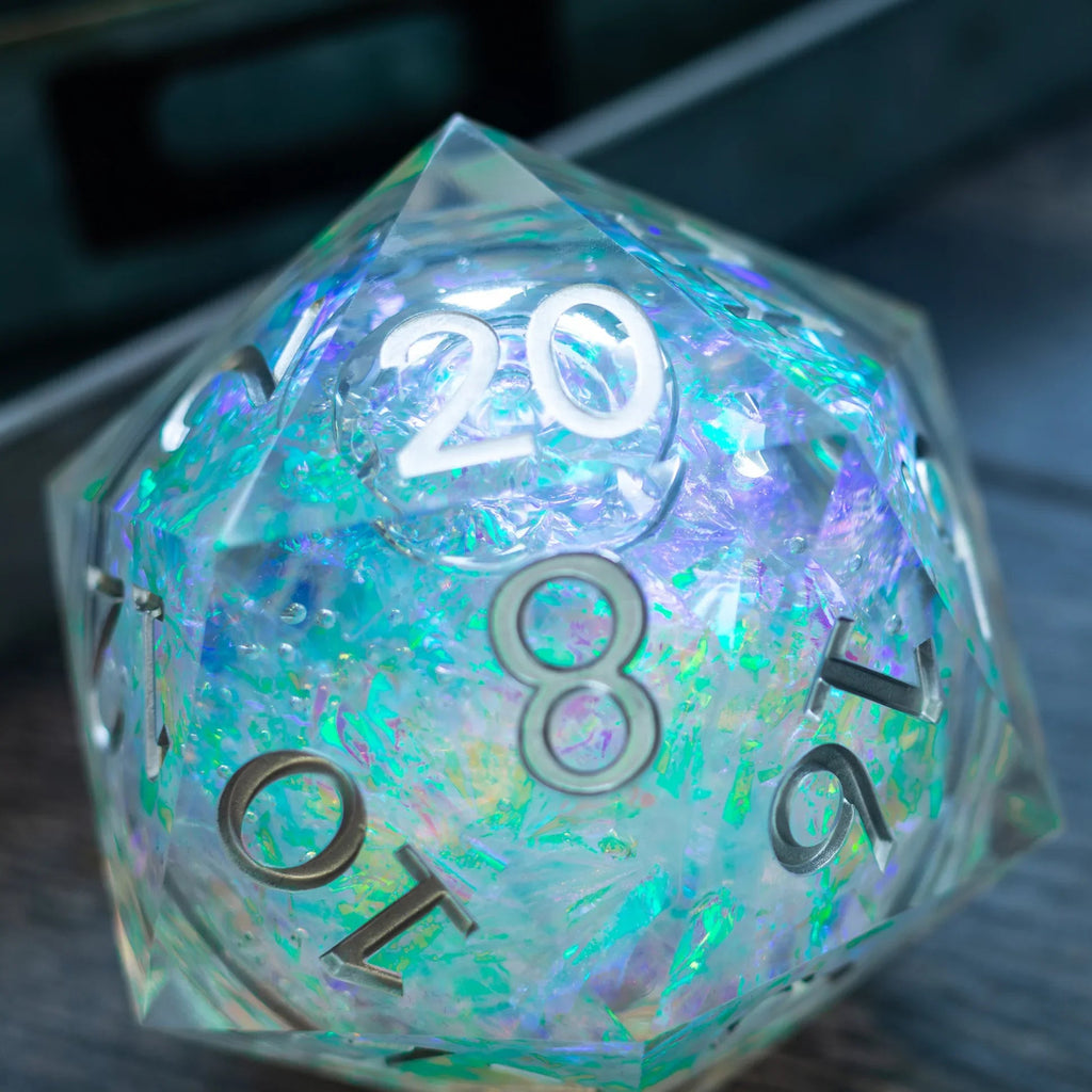 Massive Silver And Foil Liquid Core 95MM Chonk Handmade Resin Dice And Box - The misfit market