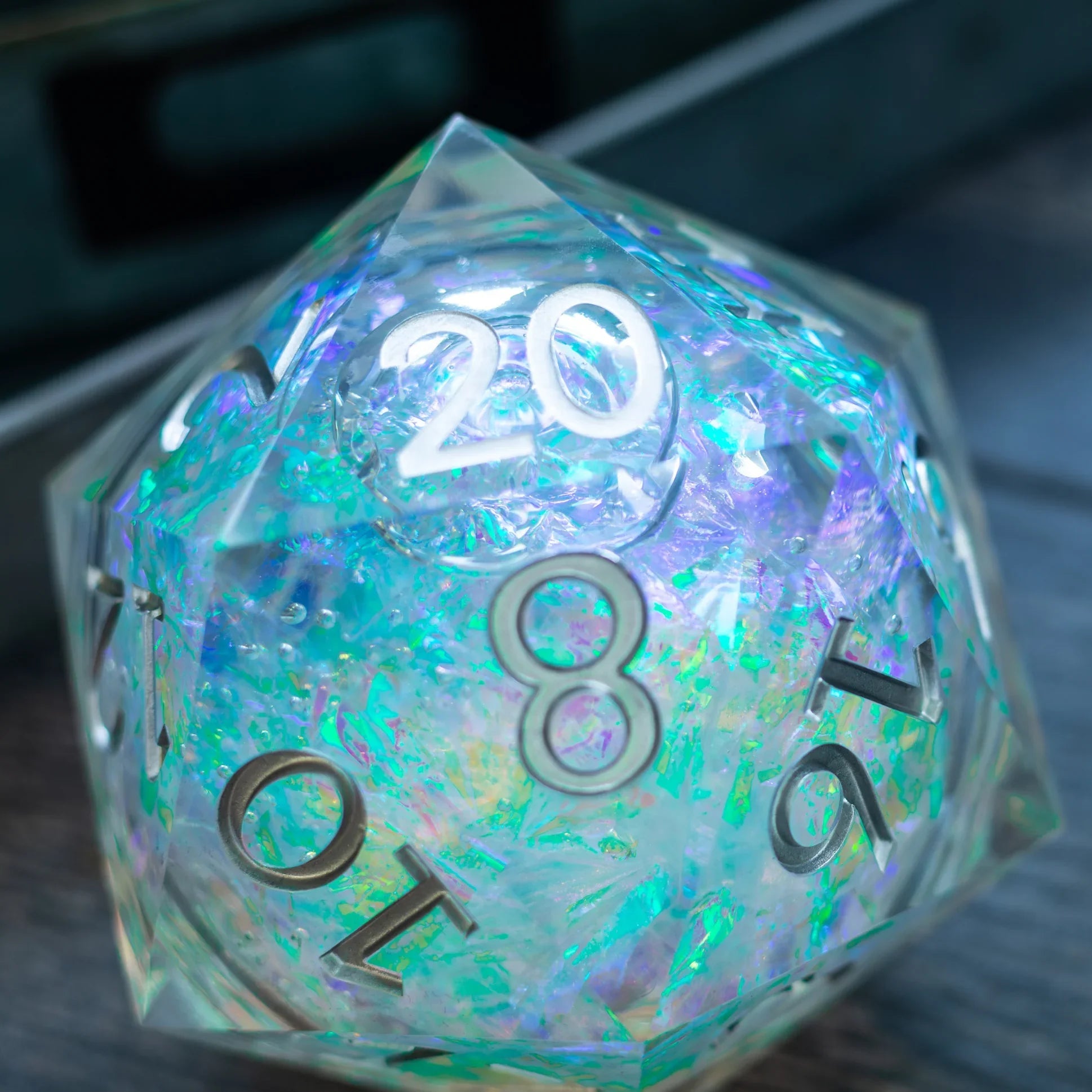 Massive Silver And Foil Liquid Core 95MM Chonk Handmade Resin Dice And Box - The misfit market