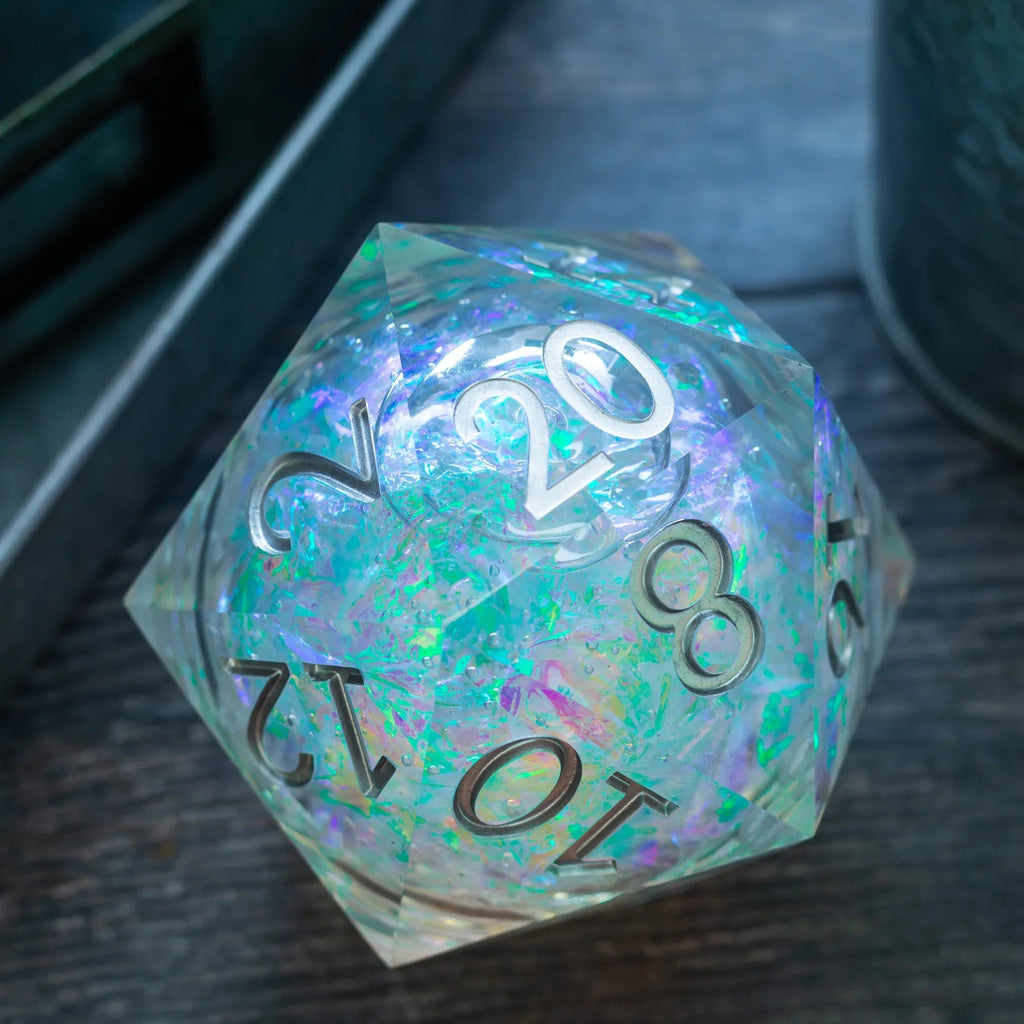 Massive Silver And Foil Liquid Core 95MM Chonk Handmade Resin Dice And Box - The misfit market