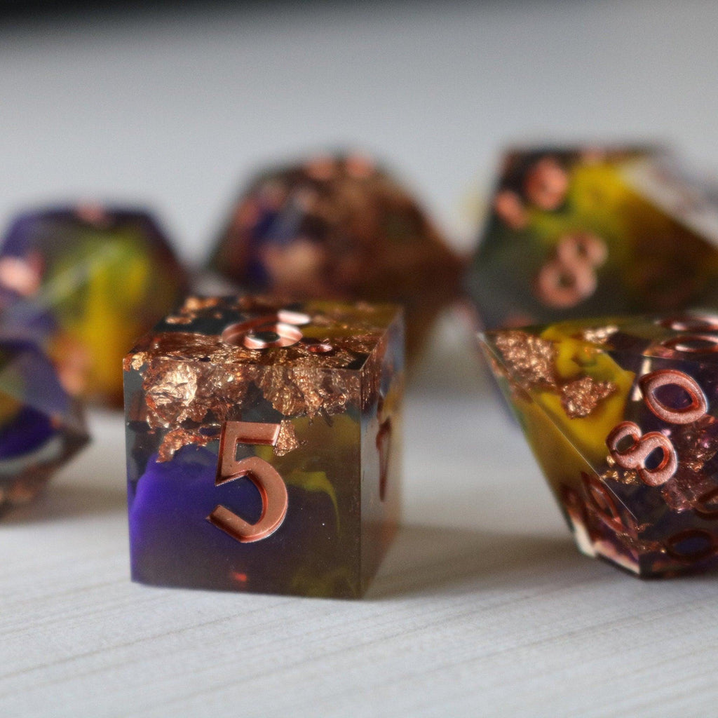 Purple And Gold Handmade Resin DND Dice Set - The misfit market
