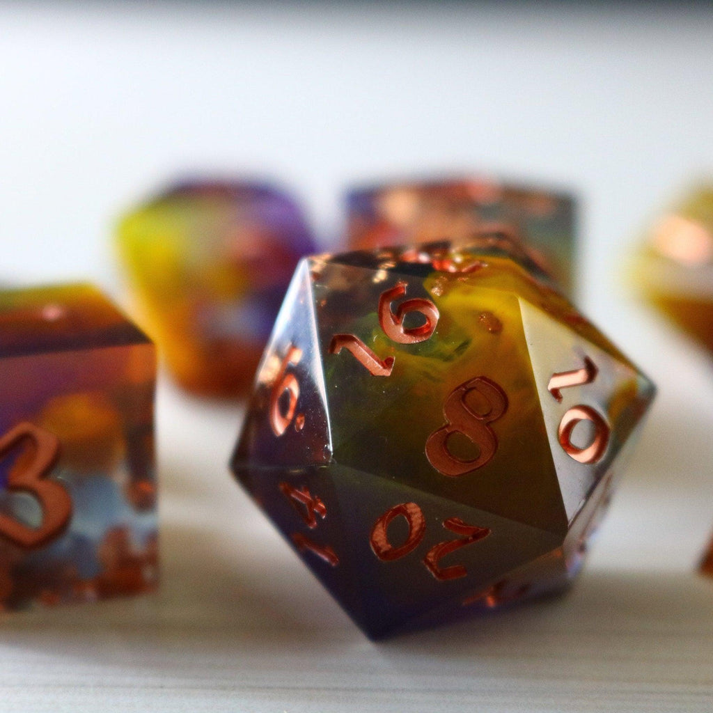 Purple And Gold Handmade Resin DND Dice Set - The misfit market