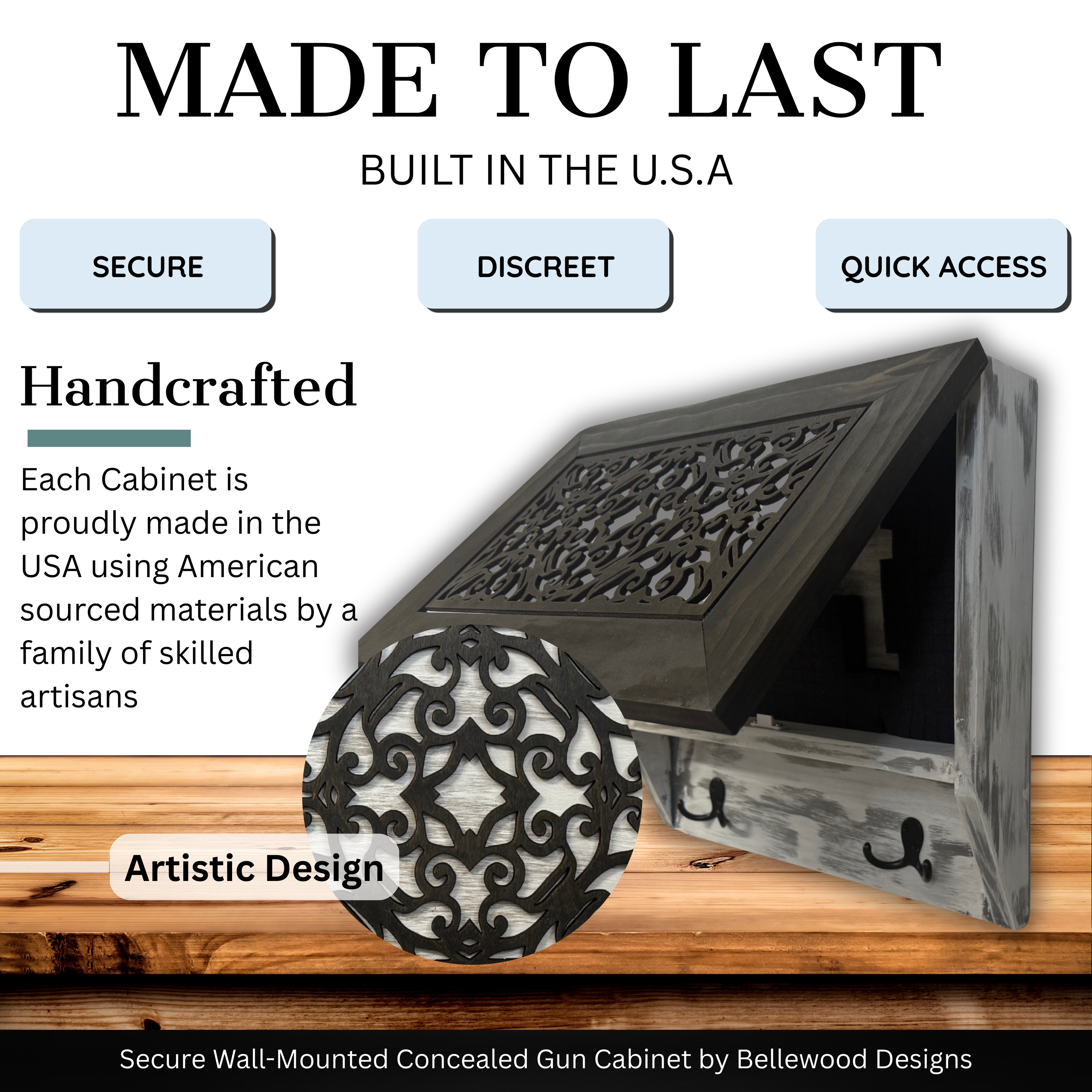 Rustic Diamond Hidden Gun Cabinet – Ornate Concealment Coat Rack with Multi-Purpose Hooks - The misfit market