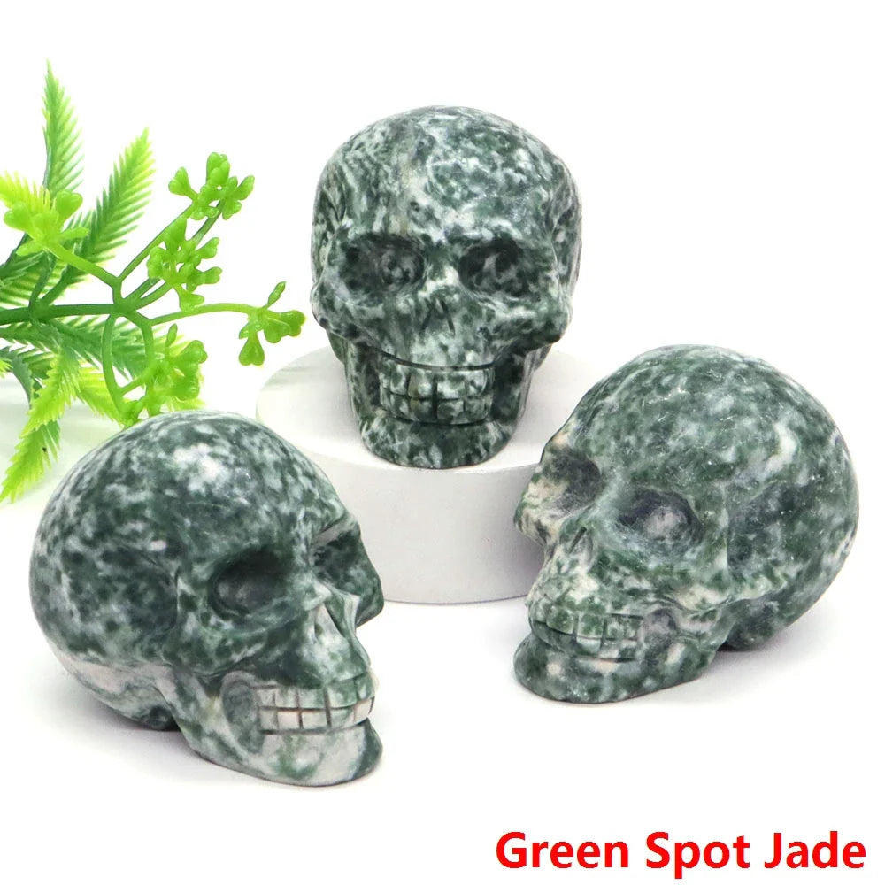 2" Skull Head Statue Natural Gemstone Healing Crystal Stone Carving Reiki Witchcraft Figurine Crafts Home Decor Halloween Gifts - The misfit market