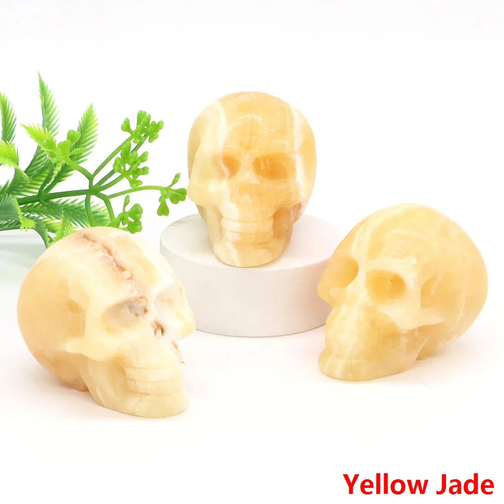2" Skull Head Statue Natural Gemstone Healing Crystal Stone Carving Reiki Witchcraft Figurine Crafts Home Decor Halloween Gifts - The misfit market