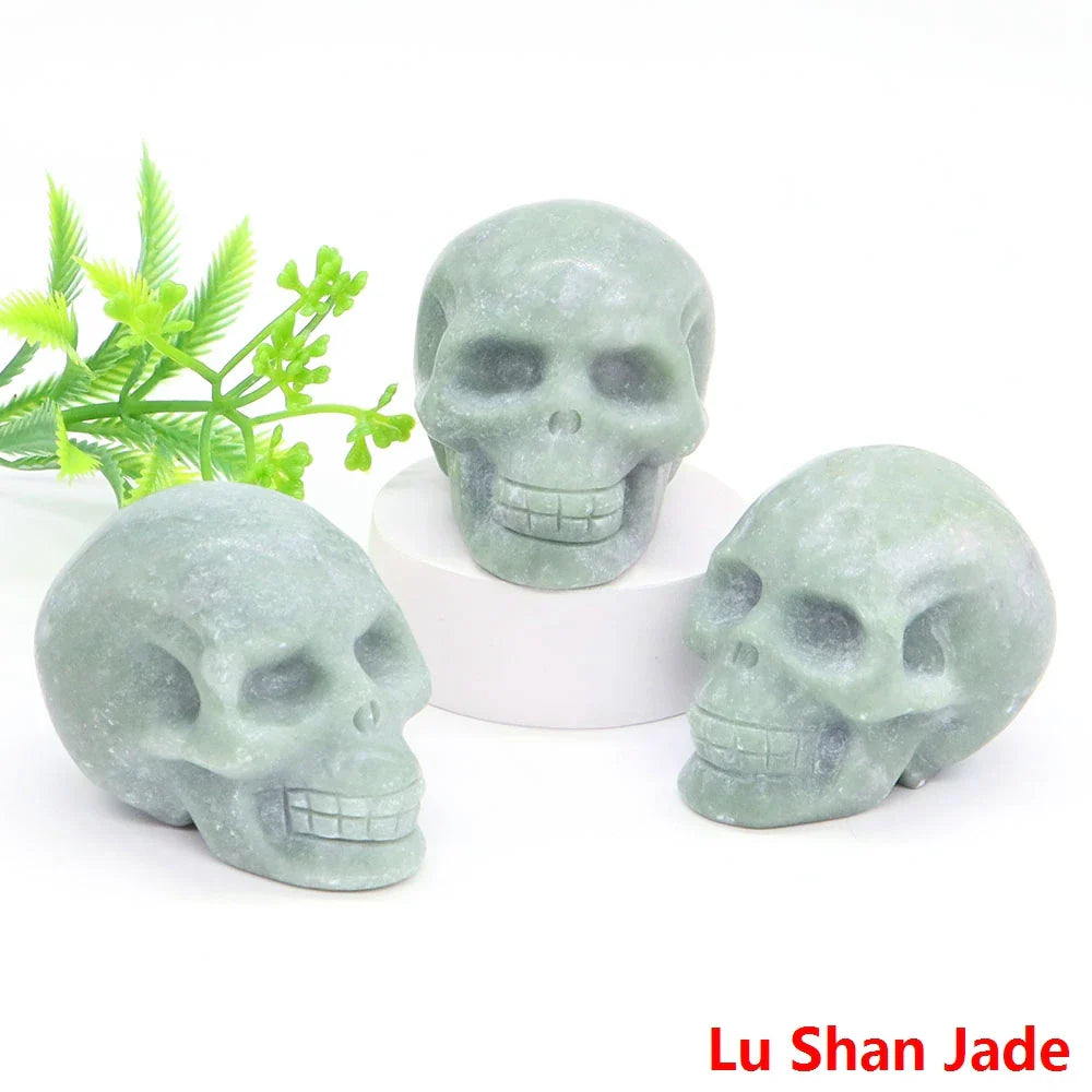 2" Skull Head Statue Natural Gemstone Healing Crystal Stone Carving Reiki Witchcraft Figurine Crafts Home Decor Halloween Gifts - The misfit market