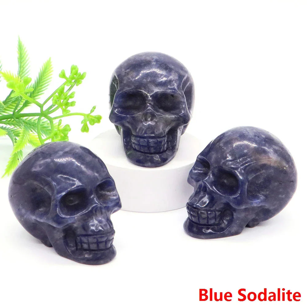 2" Skull Head Statue Natural Gemstone Healing Crystal Stone Carving Reiki Witchcraft Figurine Crafts Home Decor Halloween Gifts - The misfit market