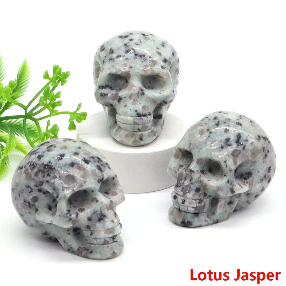 2" Skull Head Statue Natural Gemstone Healing Crystal Stone Carving Reiki Witchcraft Figurine Crafts Home Decor Halloween Gifts - The misfit market