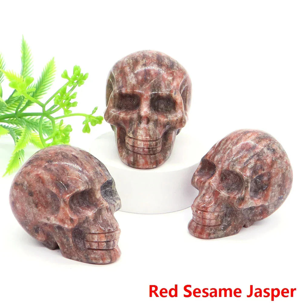 2" Skull Head Statue Natural Gemstone Healing Crystal Stone Carving Reiki Witchcraft Figurine Crafts Home Decor Halloween Gifts - The misfit market