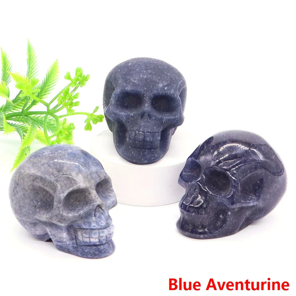 2" Skull Head Statue Natural Gemstone Healing Crystal Stone Carving Reiki Witchcraft Figurine Crafts Home Decor Halloween Gifts - The misfit market