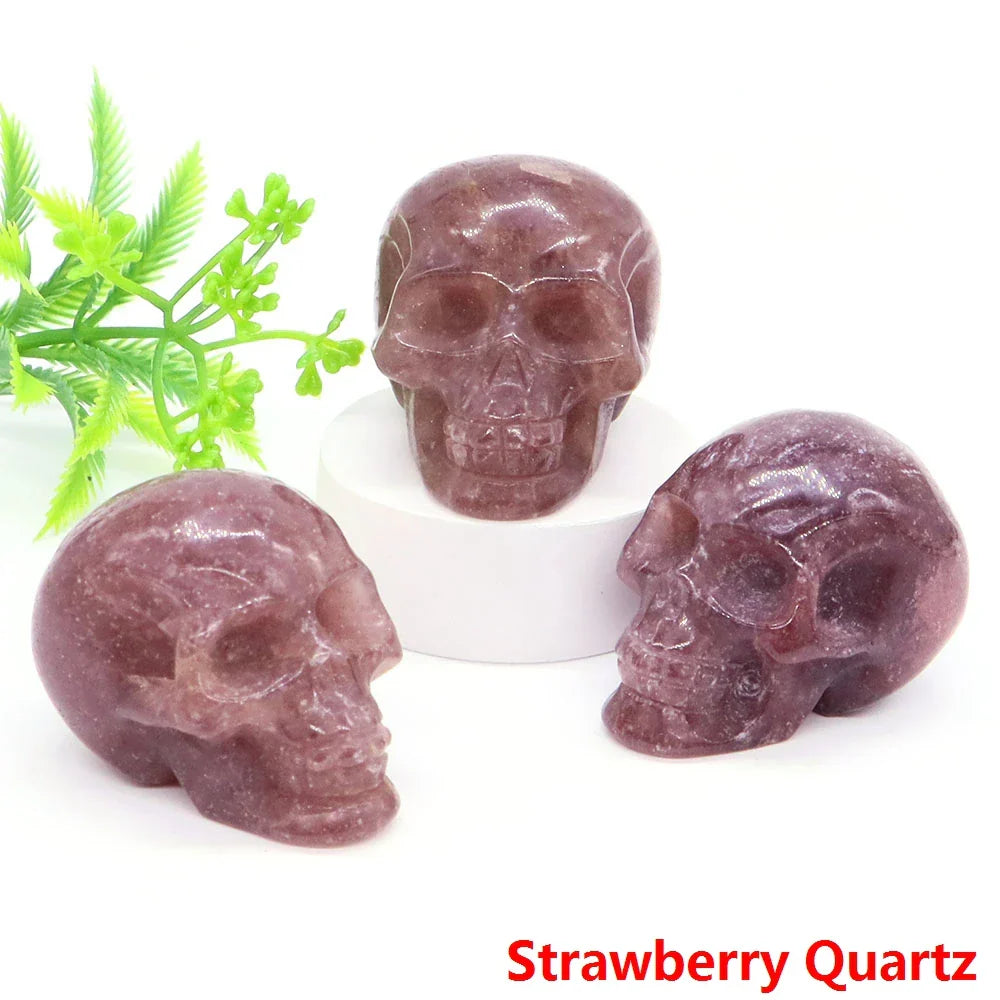 2" Skull Head Statue Natural Gemstone Healing Crystal Stone Carving Reiki Witchcraft Figurine Crafts Home Decor Halloween Gifts - The misfit market