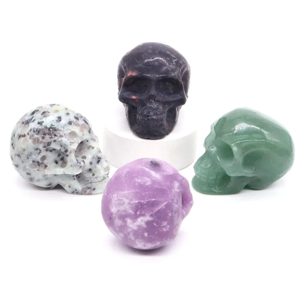 2" Skull Head Statue Natural Gemstone Healing Crystal Stone Carving Reiki Witchcraft Figurine Crafts Home Decor Halloween Gifts - The misfit market