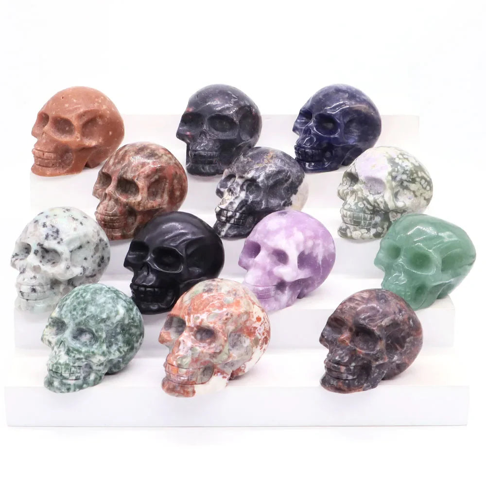 2" Skull Head Statue Natural Gemstone Healing Crystal Stone Carving Reiki Witchcraft Figurine Crafts Home Decor Halloween Gifts - The misfit market