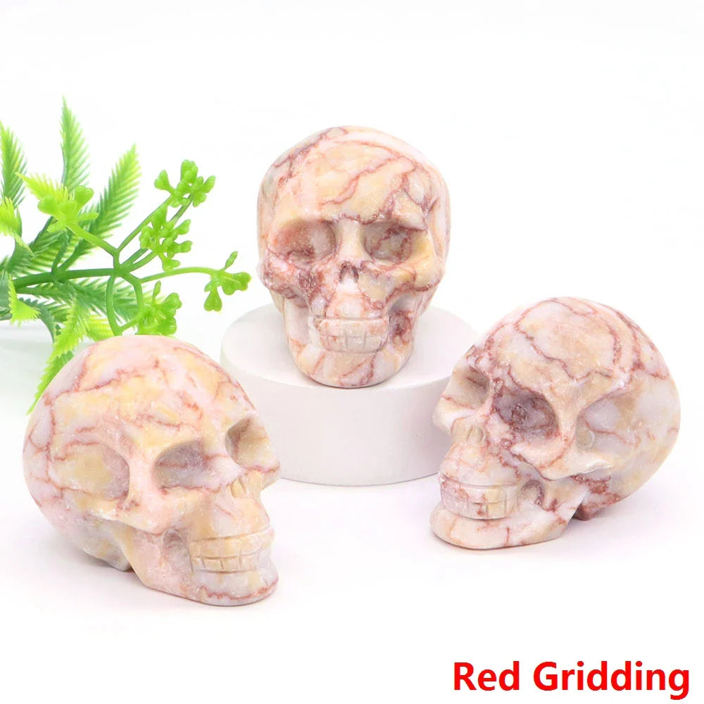 2" Skull Head Statue Natural Gemstone Healing Crystal Stone Carving Reiki Witchcraft Figurine Crafts Home Decor Halloween Gifts - The misfit market