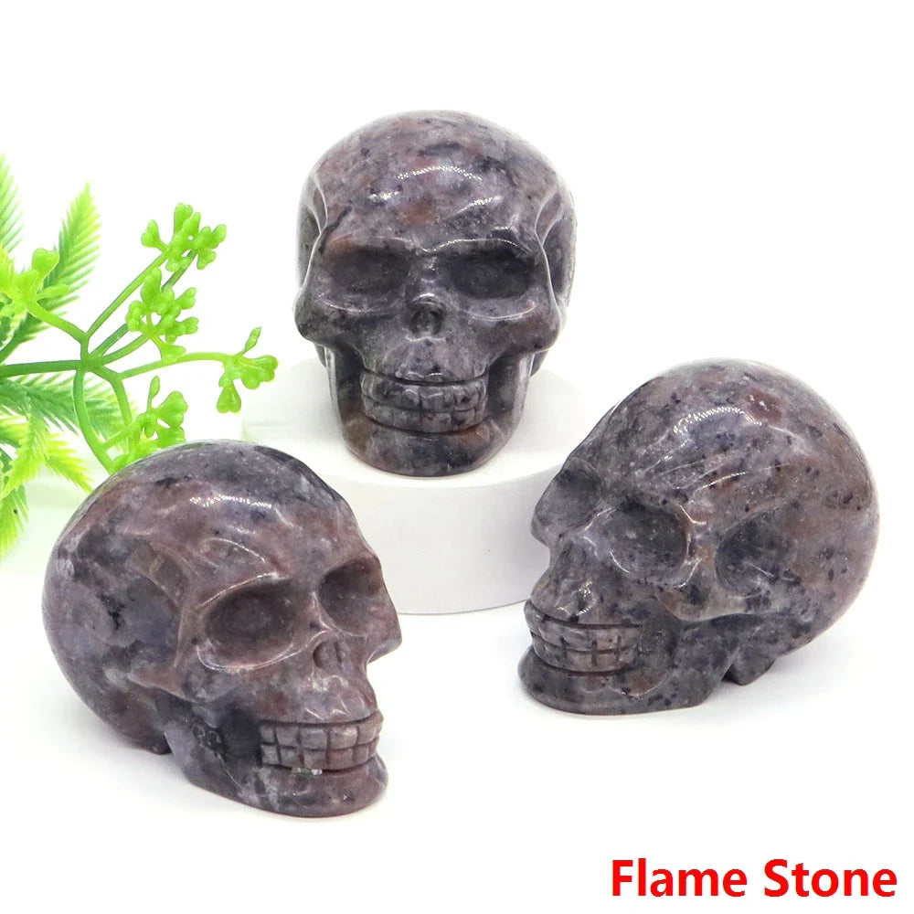 2" Skull Head Statue Natural Gemstone Healing Crystal Stone Carving Reiki Witchcraft Figurine Crafts Home Decor Halloween Gifts - The misfit market
