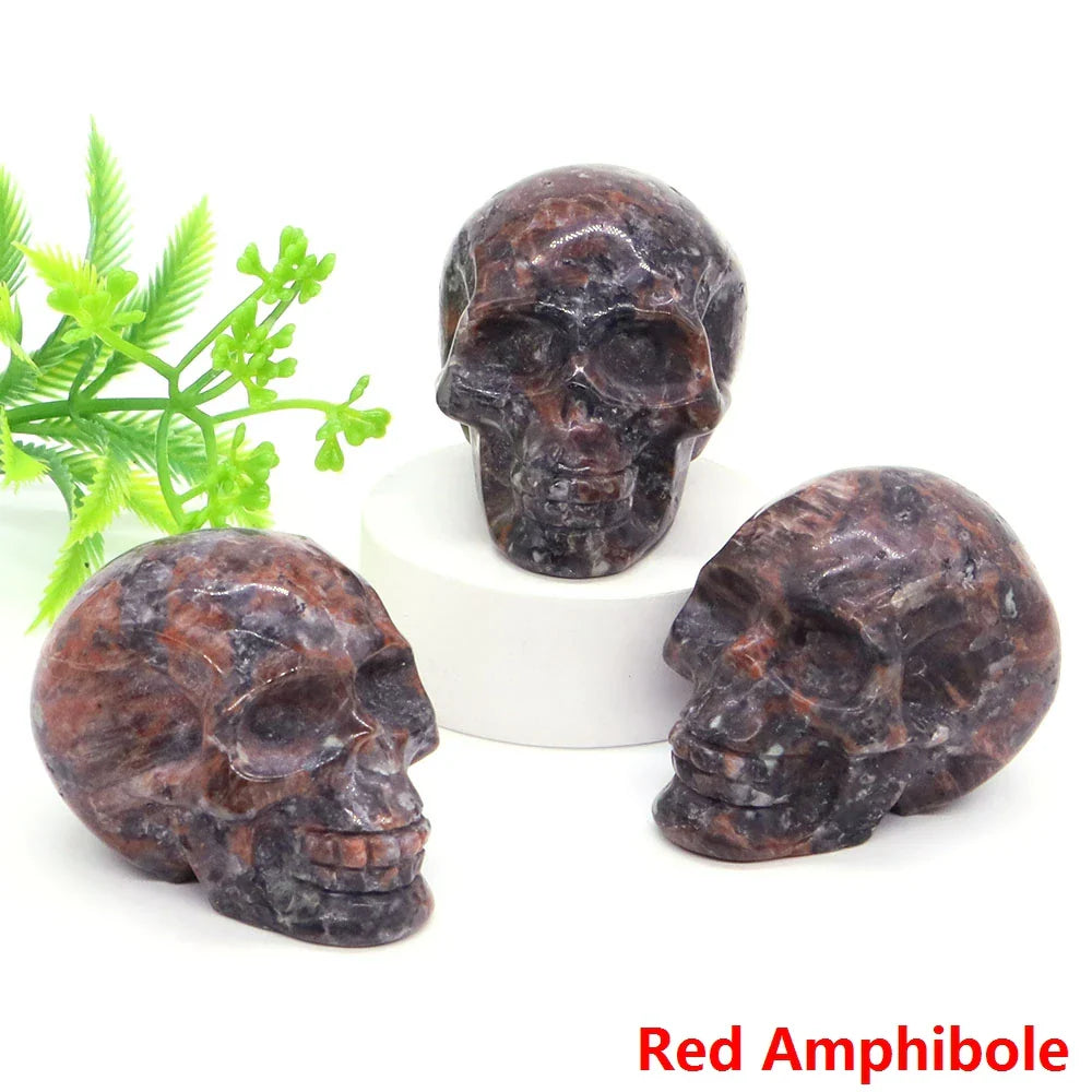 2" Skull Head Statue Natural Gemstone Healing Crystal Stone Carving Reiki Witchcraft Figurine Crafts Home Decor Halloween Gifts - The misfit market