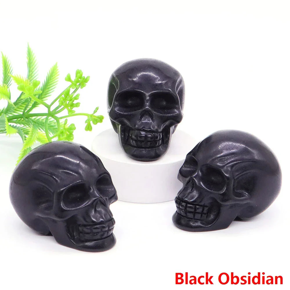 2" Skull Head Statue Natural Gemstone Healing Crystal Stone Carving Reiki Witchcraft Figurine Crafts Home Decor Halloween Gifts - The misfit market