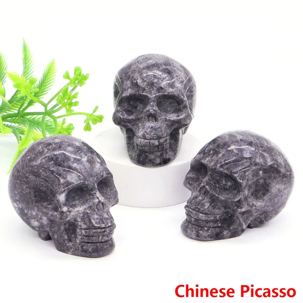2" Skull Head Statue Natural Gemstone Healing Crystal Stone Carving Reiki Witchcraft Figurine Crafts Home Decor Halloween Gifts - The misfit market