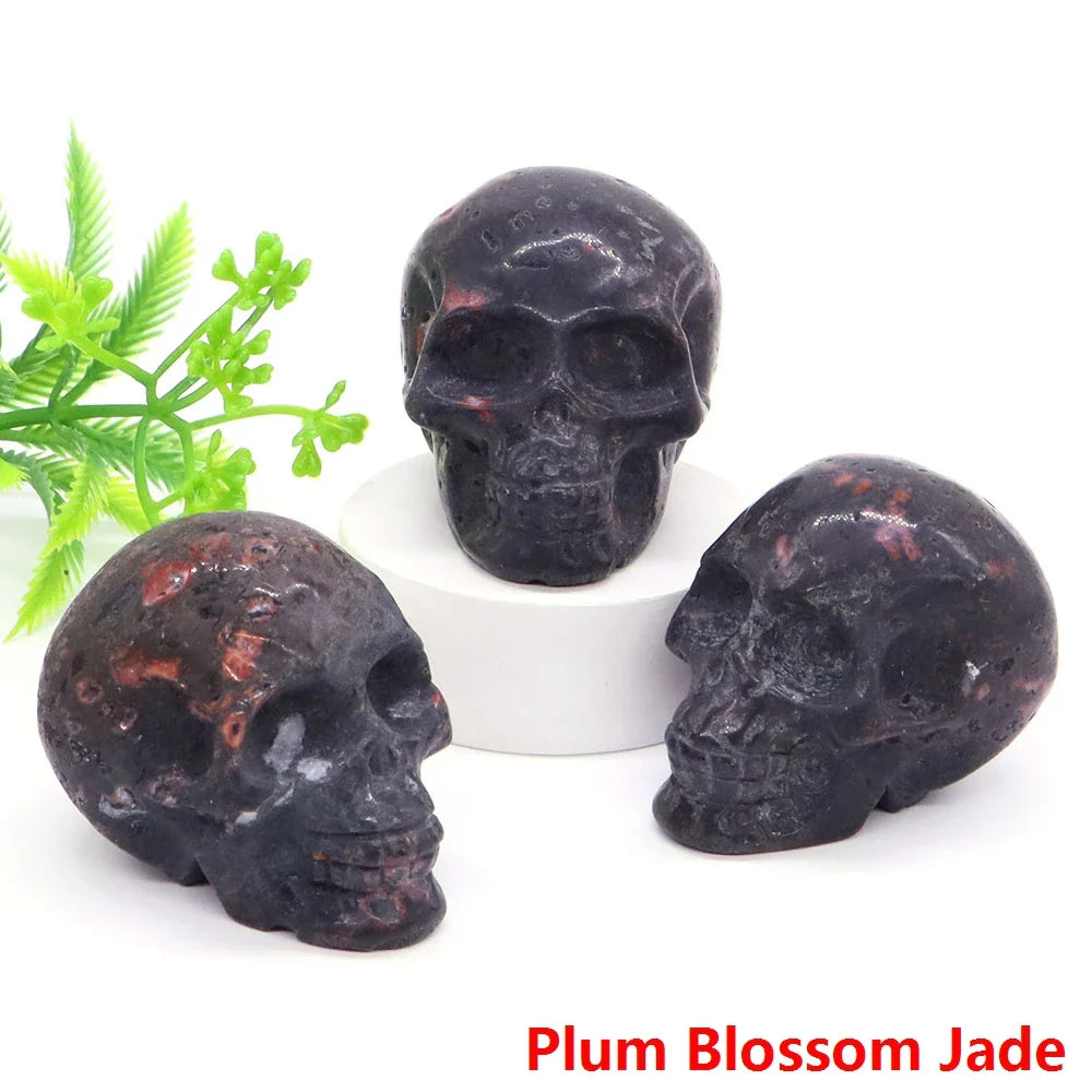 2" Skull Head Statue Natural Gemstone Healing Crystal Stone Carving Reiki Witchcraft Figurine Crafts Home Decor Halloween Gifts - The misfit market
