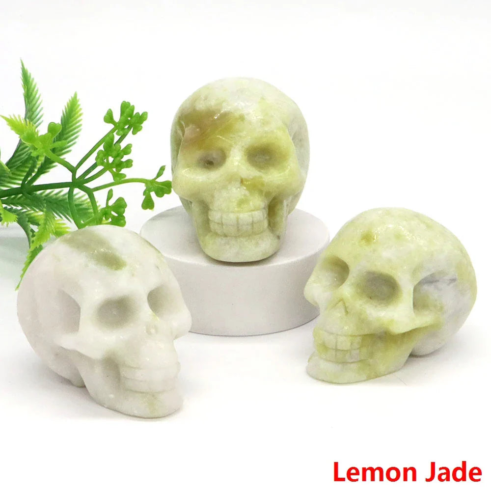 2" Skull Head Statue Natural Gemstone Healing Crystal Stone Carving Reiki Witchcraft Figurine Crafts Home Decor Halloween Gifts - The misfit market