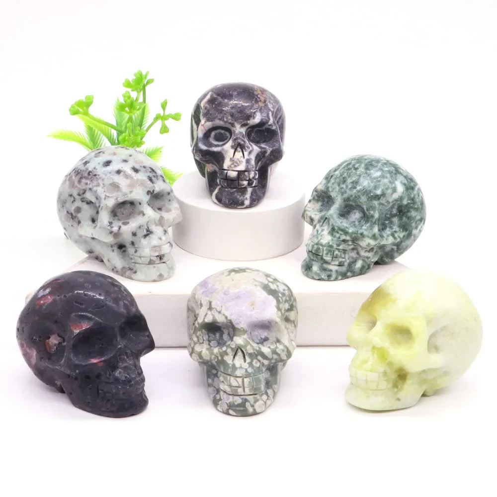2" Skull Head Statue Natural Gemstone Healing Crystal Stone Carving Reiki Witchcraft Figurine Crafts Home Decor Halloween Gifts - The misfit market