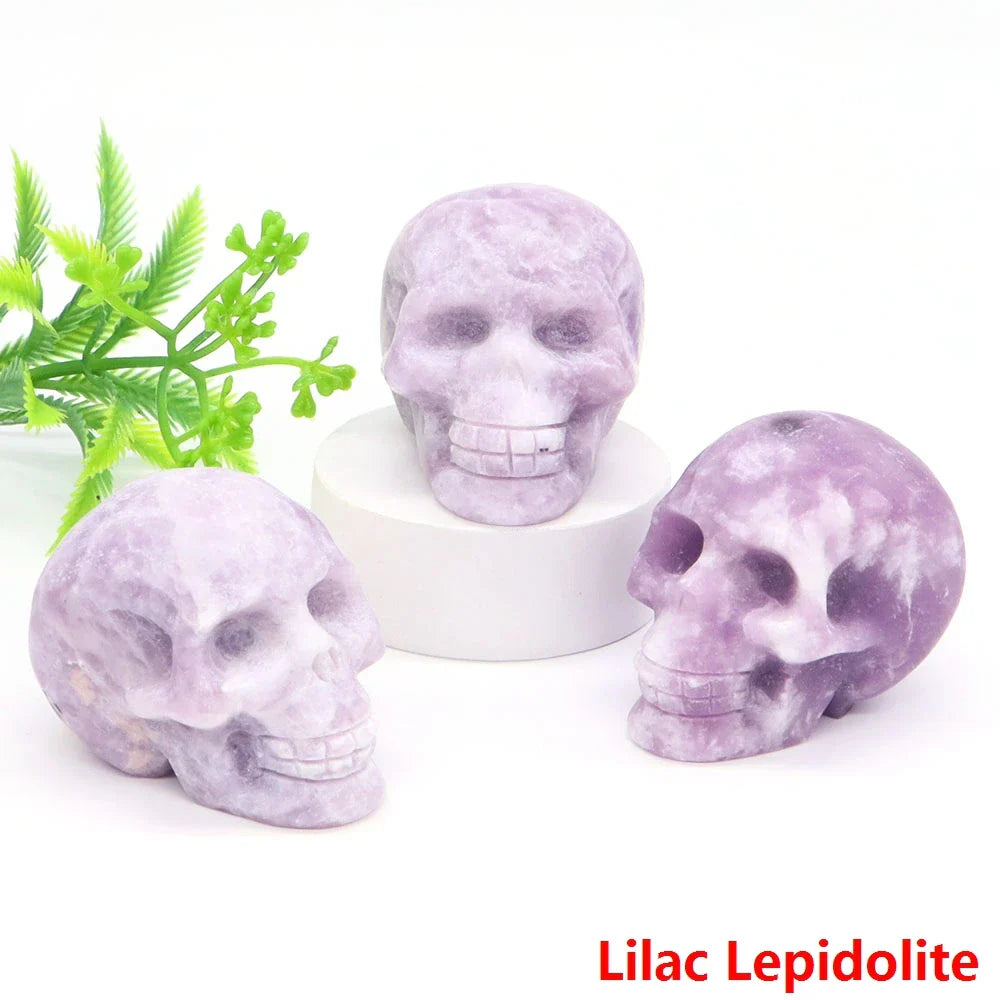 2" Skull Head Statue Natural Gemstone Healing Crystal Stone Carving Reiki Witchcraft Figurine Crafts Home Decor Halloween Gifts - The misfit market
