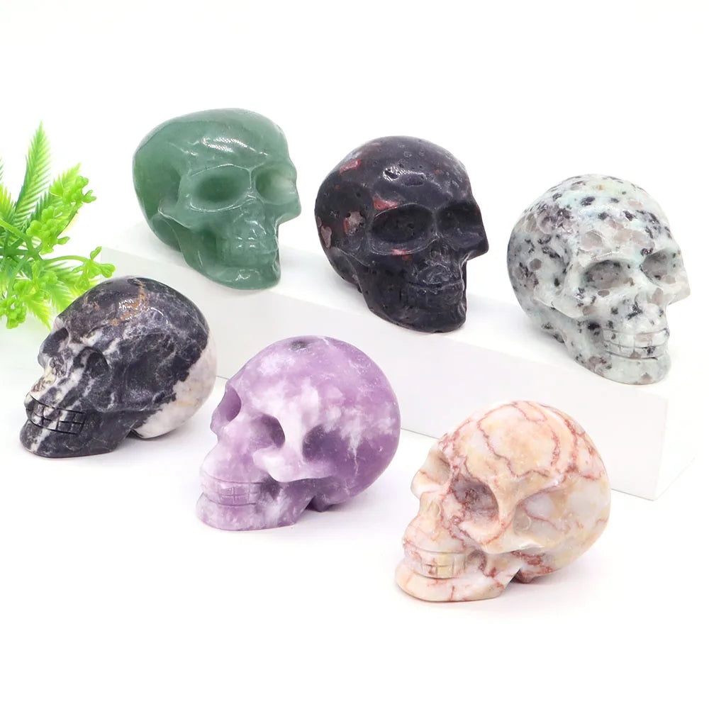 2" Skull Head Statue Natural Gemstone Healing Crystal Stone Carving Reiki Witchcraft Figurine Crafts Home Decor Halloween Gifts - The misfit market
