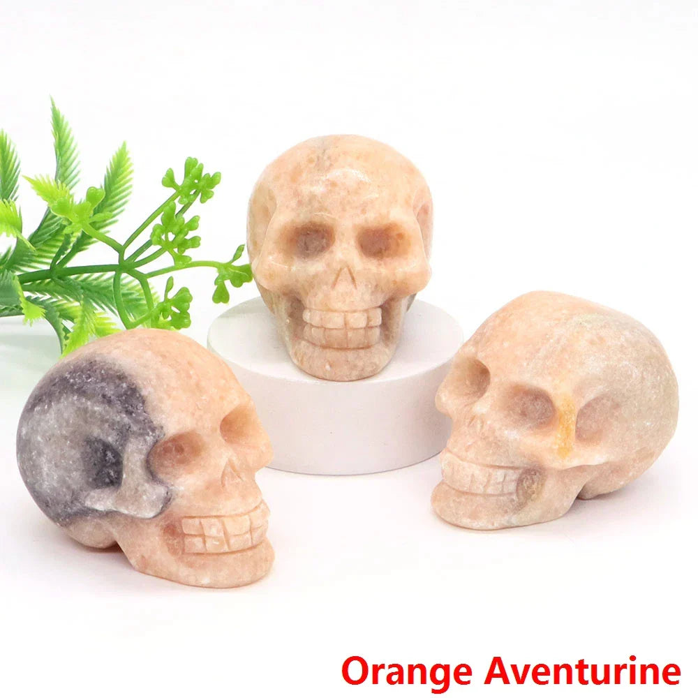 2" Skull Head Statue Natural Gemstone Healing Crystal Stone Carving Reiki Witchcraft Figurine Crafts Home Decor Halloween Gifts - The misfit market