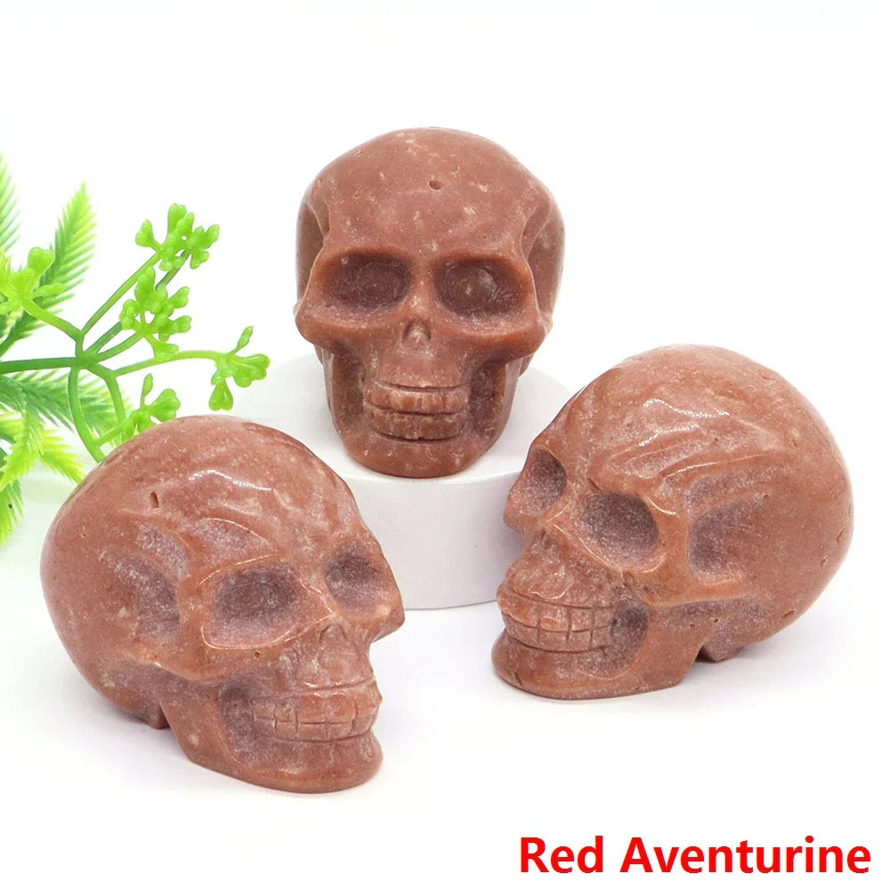 2" Skull Head Statue Natural Gemstone Healing Crystal Stone Carving Reiki Witchcraft Figurine Crafts Home Decor Halloween Gifts - The misfit market