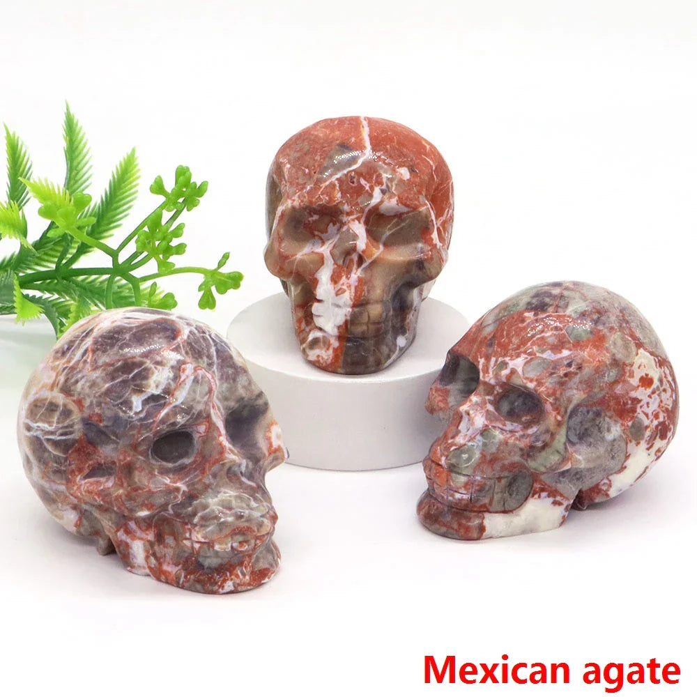 2" Skull Head Statue Natural Gemstone Healing Crystal Stone Carving Reiki Witchcraft Figurine Crafts Home Decor Halloween Gifts - The misfit market
