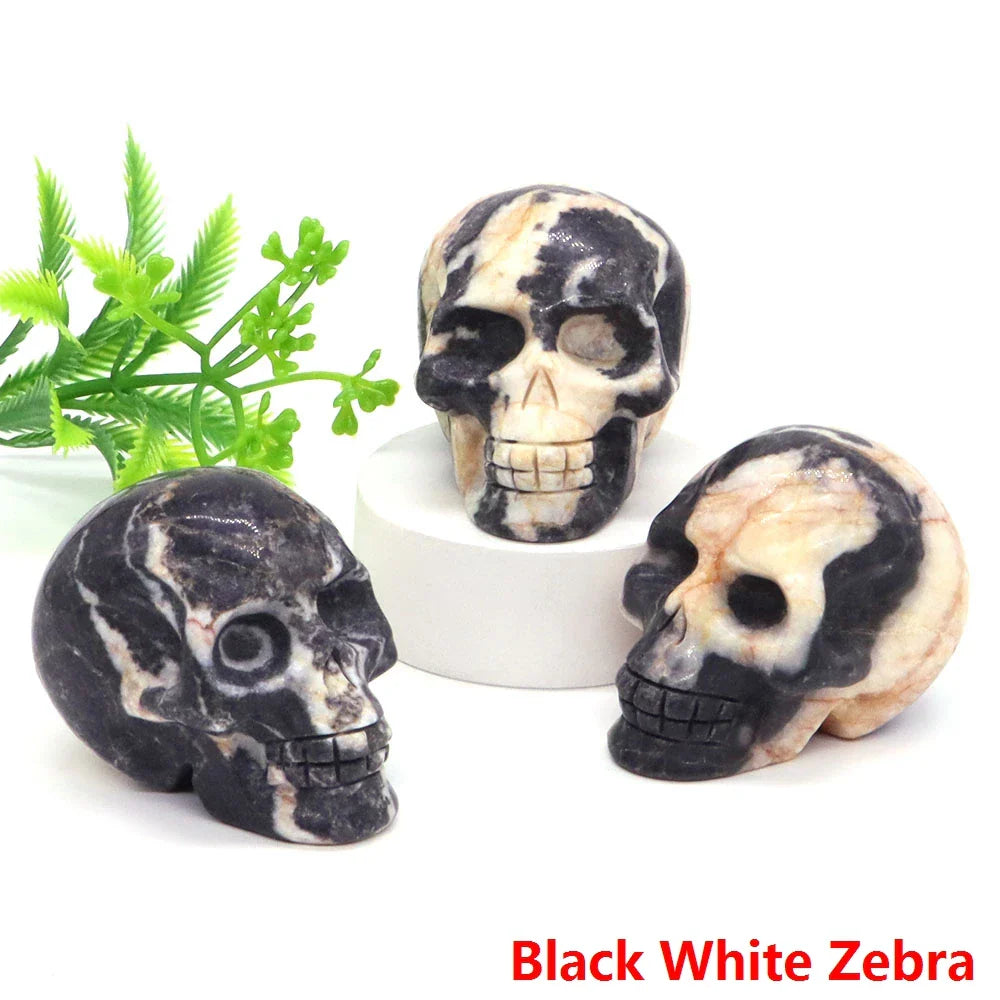2" Skull Head Statue Natural Gemstone Healing Crystal Stone Carving Reiki Witchcraft Figurine Crafts Home Decor Halloween Gifts - The misfit market