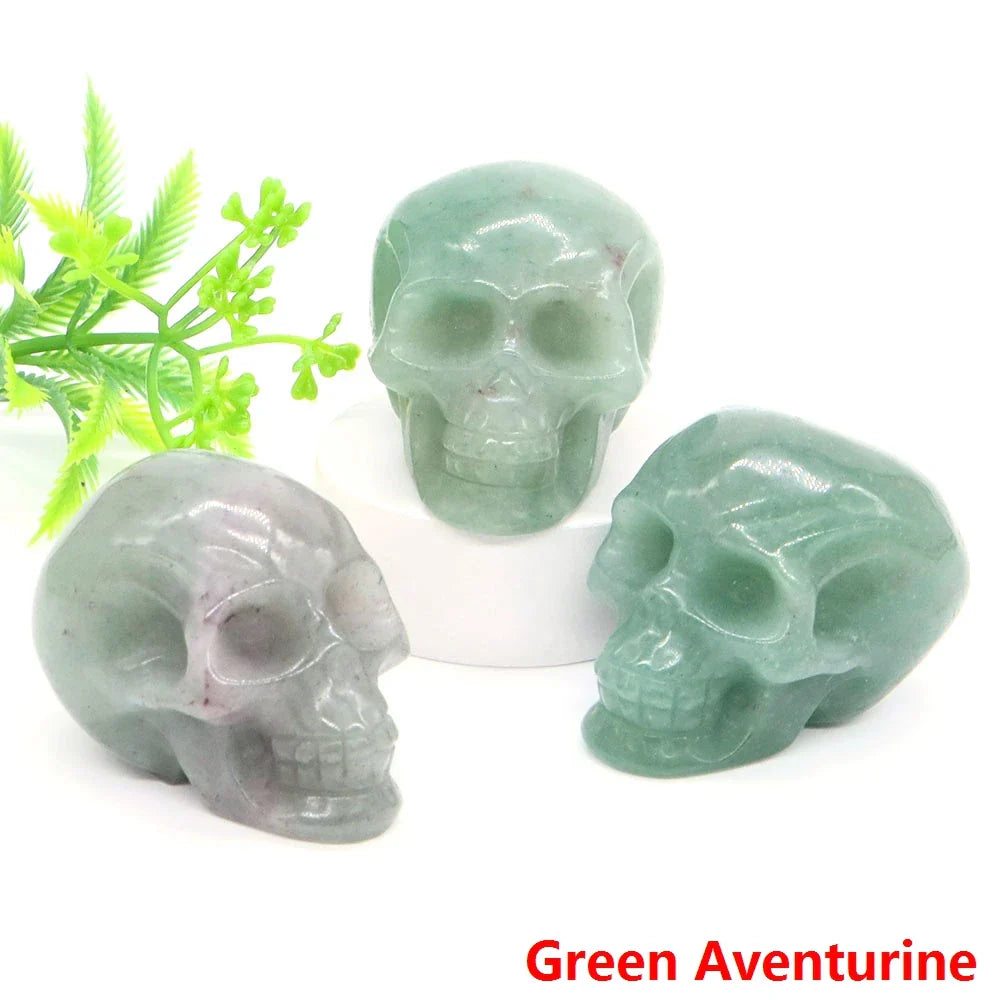 2" Skull Head Statue Natural Gemstone Healing Crystal Stone Carving Reiki Witchcraft Figurine Crafts Home Decor Halloween Gifts - The misfit market