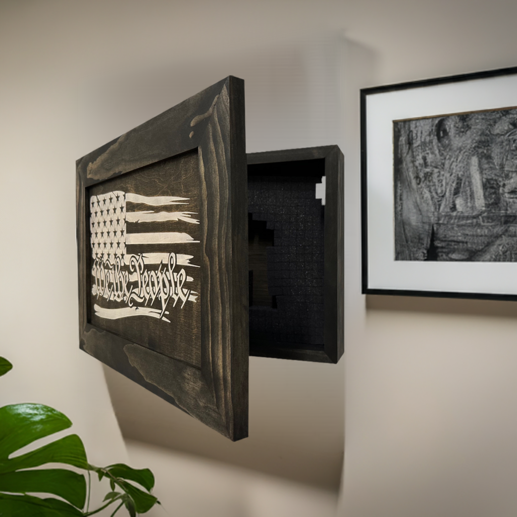 American Flag Gun Cabinet We The People Decorative and Secure Hidden Gun Safe (Black and White) - The misfit market