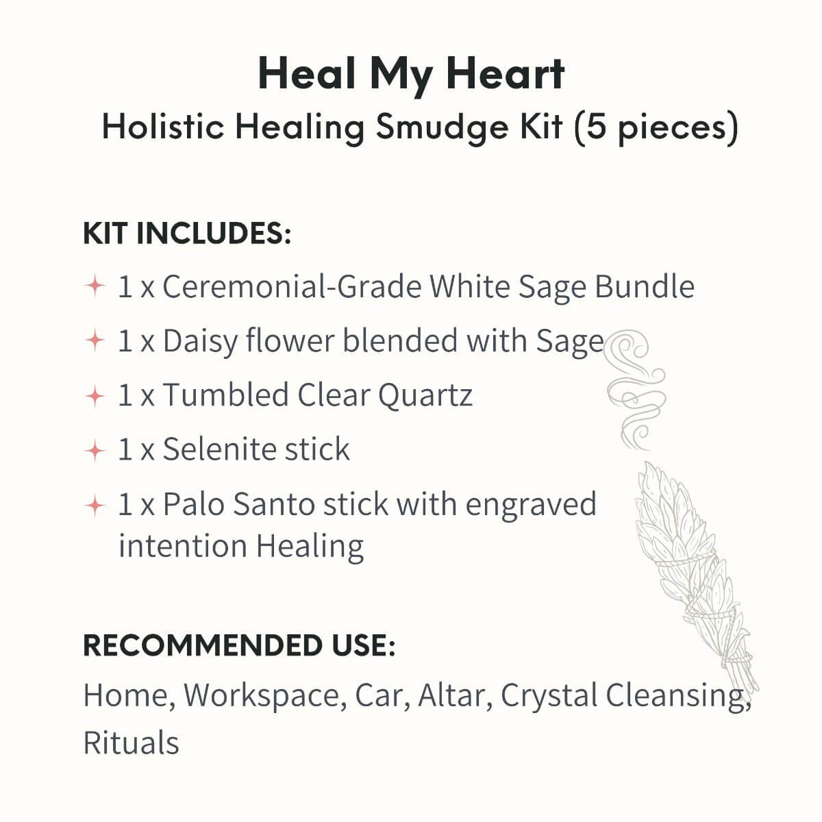 Heal My Heart - Holistic Healing Smudge Kit (5 pieces) - The misfit market