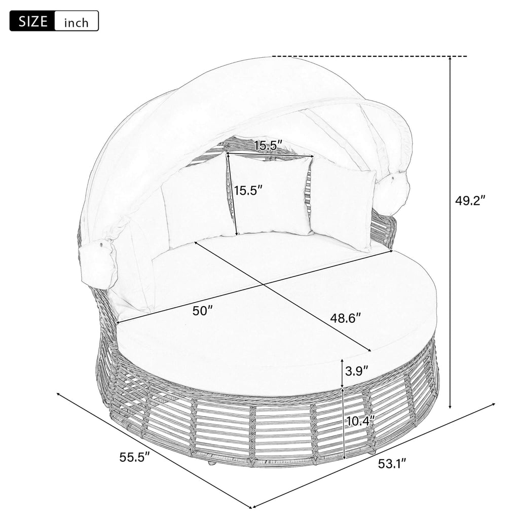Alora 53-Inch Outdoor Patio Rattan Round Wicker Daybed with Retractable Canopy (SAK69241)
