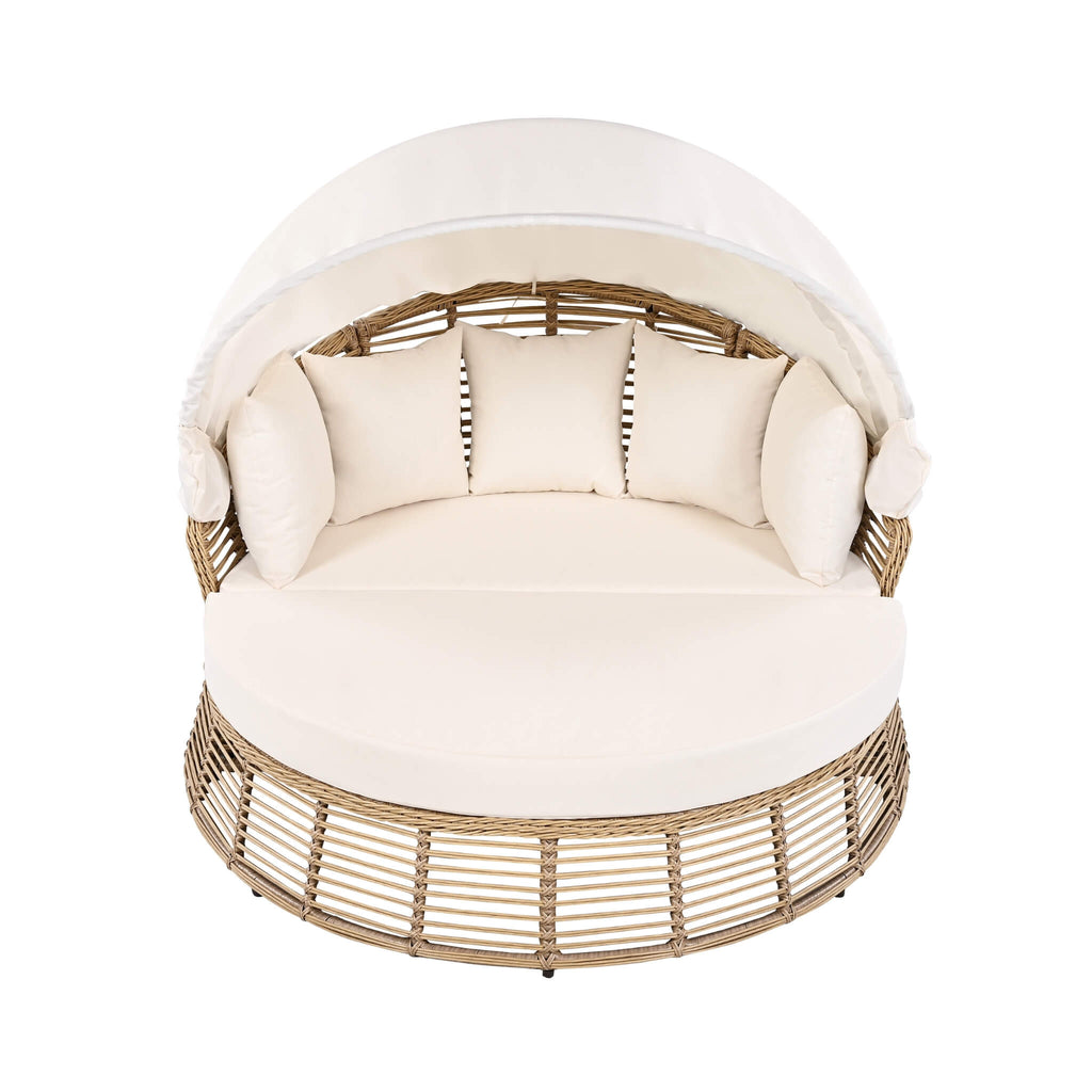 Alora 53-Inch Outdoor Patio Rattan Round Wicker Daybed with Retractable Canopy (SAK69241)